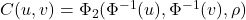 C(u,v) = \Phi_2(\Phi^{-1}(u),\Phi^{-1}(v),\rho)