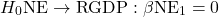 \begin{equation*}H_0 {\text{NE} \rightarrow \text{RGDP}}: \beta{\text{NE}}_1 = 0\end{equation*}