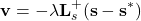 \[\mathbf{v} = -\lambda \mathbf{L}_s^+(\mathbf{s} - \mathbf{s}^*) \]