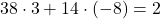 38 \cdot 3 + 14 \cdot (-8) = 2