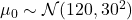 \mu_0 \sim \mathcal{N}(120,30^2)