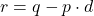 r = q - p \cdot d