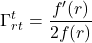 \begin{equation*}\Gamma_{rt}^{t} = \frac{f'(r)}{2f(r)}\end{equation*}