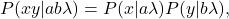 \begin{equation*} P(xy|ab\lambda)=P(x|a\lambda)P(y|b\lambda),\end{equation*}
