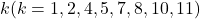 k(k=1,2,4,5,7,8,10,11)