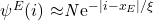 \begin{equation*}$\psi^{E}(i)$ \approx $\emph{N}e^{-|i-x_E|/\xi}$\end{equation*}