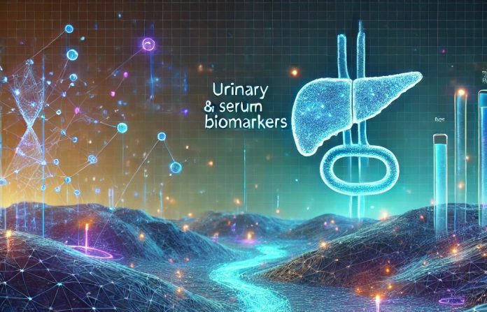 DALL·E 2025-03-05 16.40.27 - A futuristic biomedical data landscape representing predictive modeling for pancreatic cancer detection. The scene features a glowing digital terrain